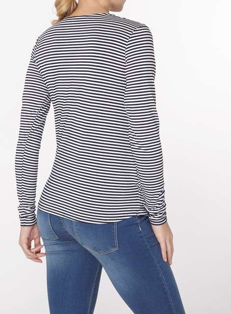 **Maternity Navy Striped Wrap Top